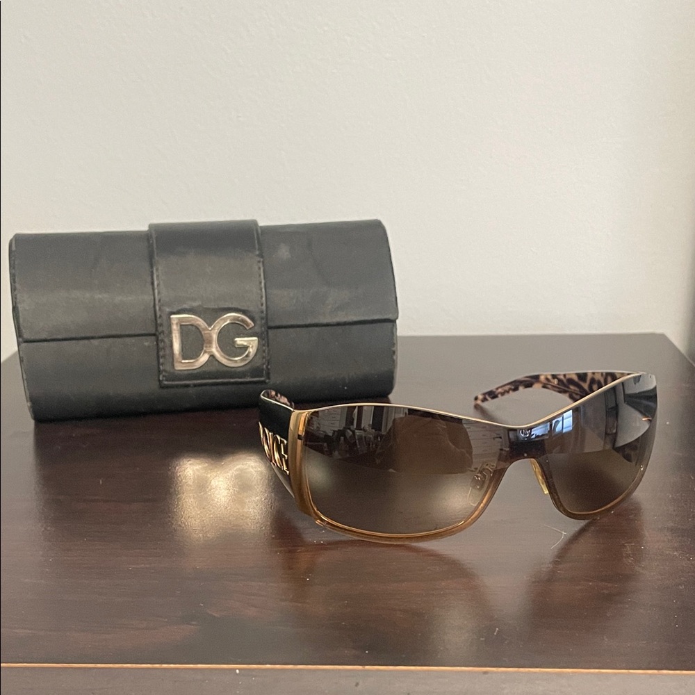 Dolce & Gabbana Brown Gradient Shield Sunglasses with Gold Accents